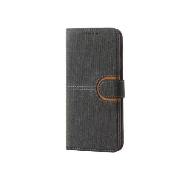 Galaxy-A12-PU-leather-wallet-case-canvas-finish-combined-charcoal-2