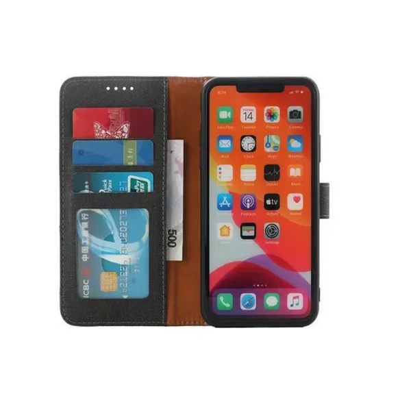 Galaxy-A12-PU-leather-wallet-case-canvas-finish-combined-charcoal-3