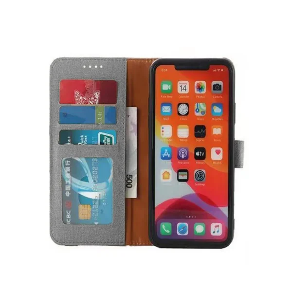 Galaxy-A12-PU-leather-wallet-case-canvas-finish-combined-grey–3