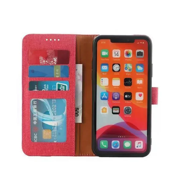 Galaxy A12 PU leather wallet case canvas finish combined hot pink-3