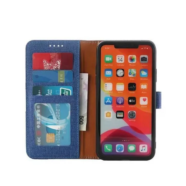 Oppo-A77-5G-PU-leather-wallet-case-canvas-finish-combined-blue-1