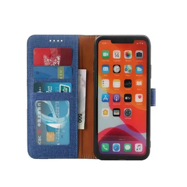 Samsung-Galaxy-s22-PU-leather-wallet-case-canvas-finish-combined-blue-3