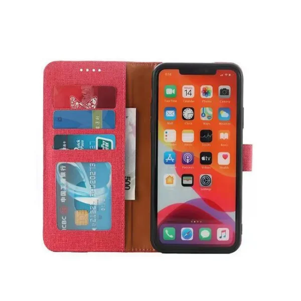 Samsung-Galaxy-s22-PU-leather-wallet-case-canvas-finish-combined-hot-pink-AAA