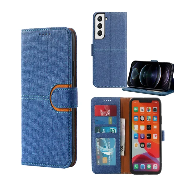 Samsung-Galaxy-s22-plus-PU-leather-wallet-case-canvas-finish-combined-blue-1