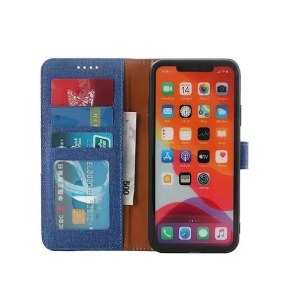 Samsung-Galaxy-s22-plus-PU-leather-wallet-case-canvas-finish-combined-blue-3