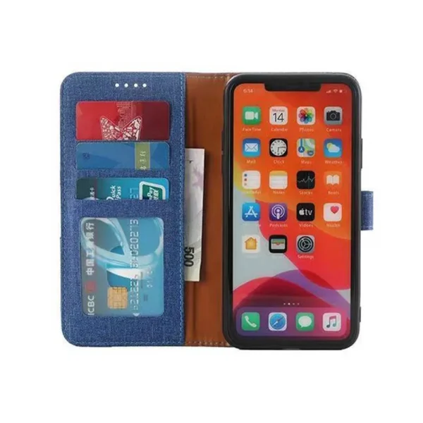 Samsung-galaxy-a04-PU-leather-wallet-case-canvas-finish-combined-blue-2