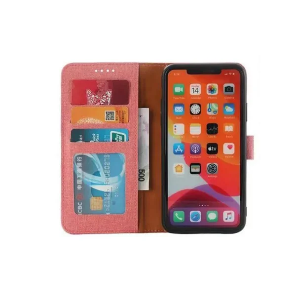 Samsung-galaxy-a04-PU-leather-wallet-case-canvas-finish-combined-pink-2