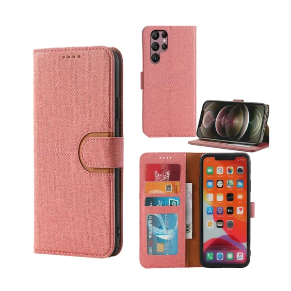 Samsung-galaxy-s22-ultra-PU-leather-wallet-case-canvas-finish-combined-pink-11